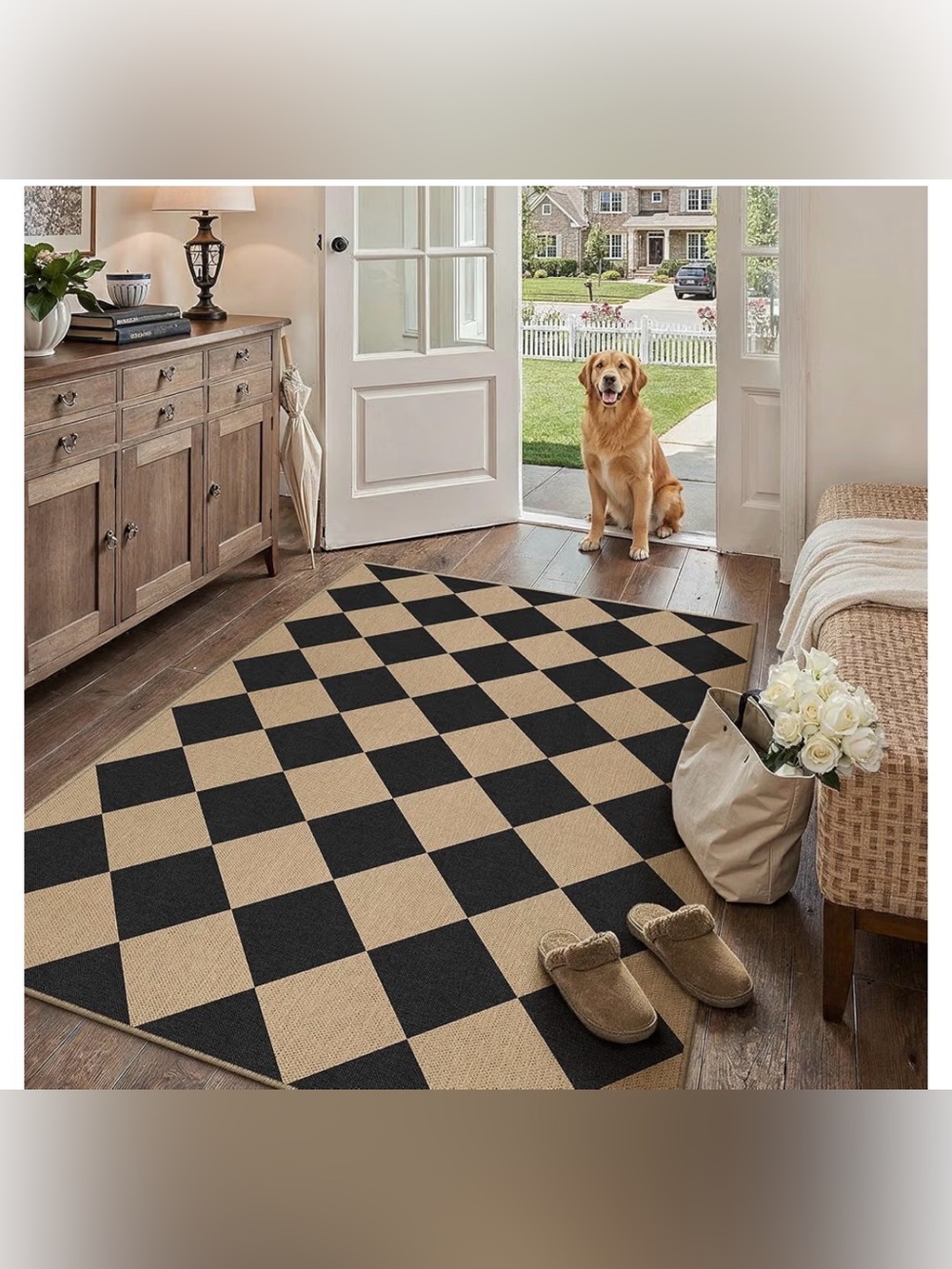 4x6 Checkered Easy Jute Area Rug for Living Room